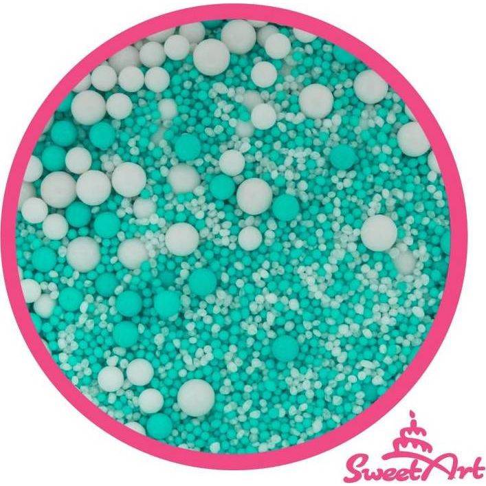 SweetArt cukrové zdobení Turquoise White sprinkle mix (80 g) - dortis