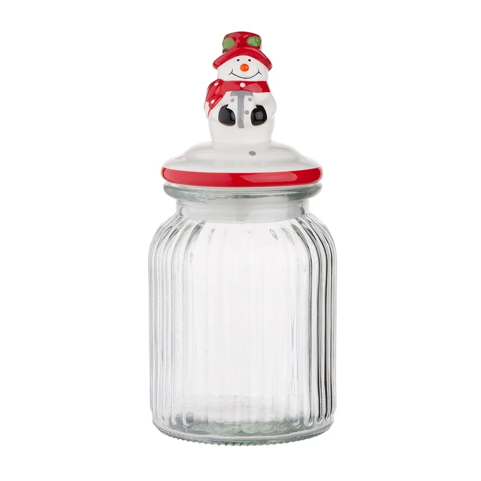 Altom Skleněná dóza s keramickým víčkem Snowman 900 ml-Altom