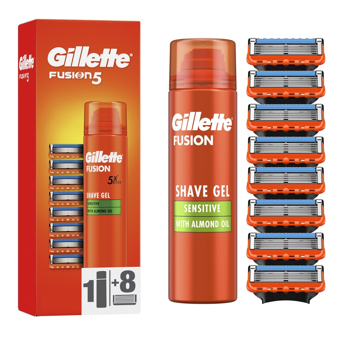 Gillette Náhradní hlavice 8 ks + holicí gel Fusion5-Gillette