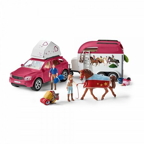 Schleich 42535 Dobrodružné auto s přívěsem a koněm-Schleich