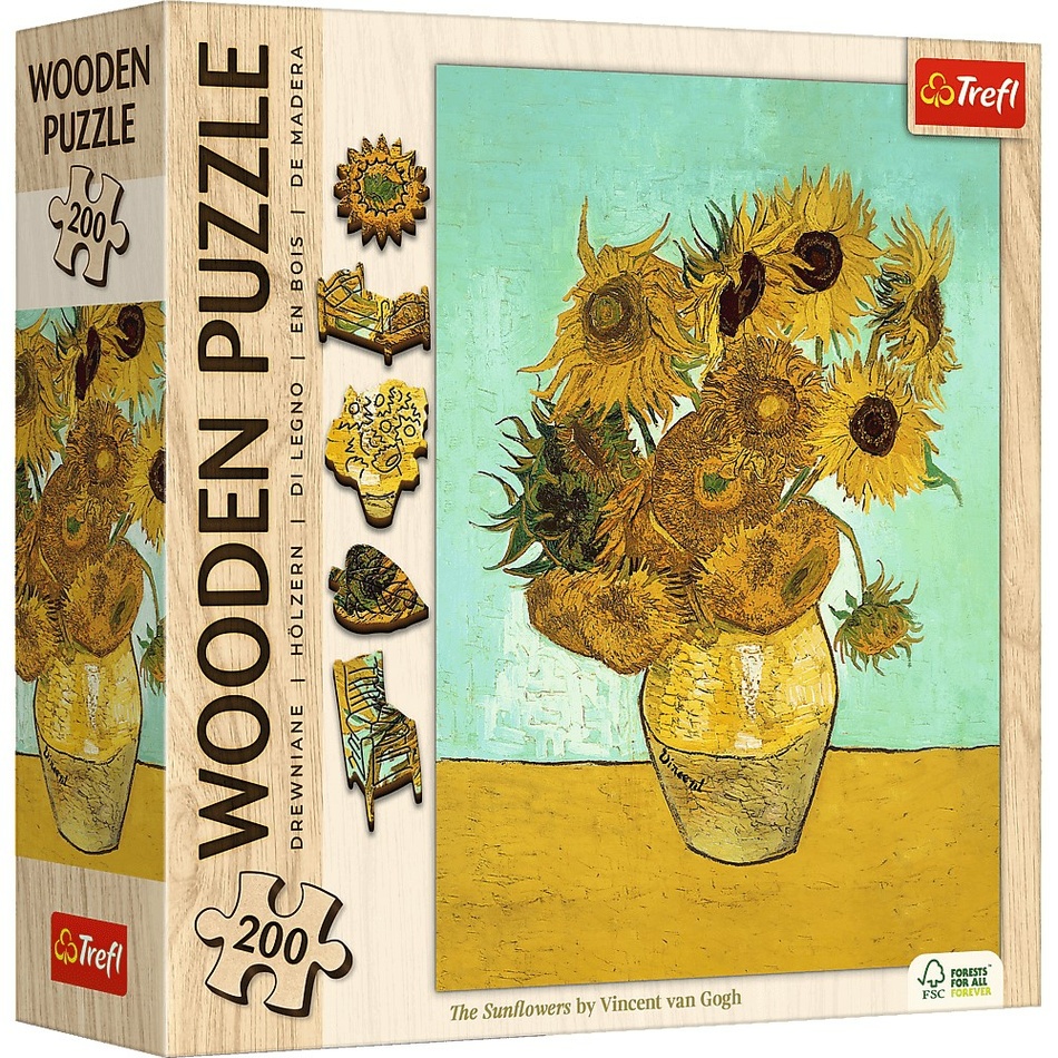 Trefl Dřevěné puzzle 200  - Slunečnice - Vincent van Gogh-Trefl