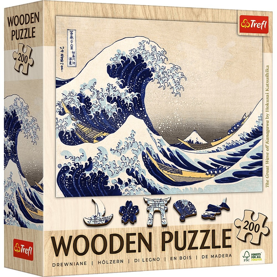 Trefl Dřevěné puzzle 200 - Velká vlna u pobřeží Kanagawy - Hokusai Katsushika-Trefl